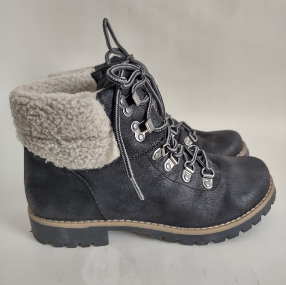 Cliffs White Mountain Pathfield Lace-Up Bootie Black US 7 Faux Fur Shearling EUC - Picture 4 of 7